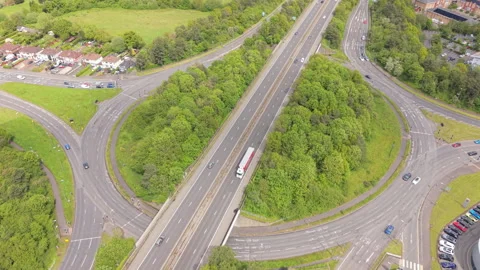 Aerial View of Highway Interchange in UK Stock Footage 335122647