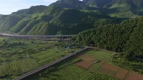 Aerial View of Highway Intersection and Rural Connectivity in Central Vietnam Stock Footage 337808372