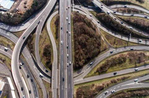 Aerial view of a highway intersection with a clover-leaf interchange Germany  Stock Photos