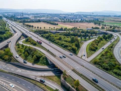 Aerial view of a highway intersection with a clover-leaf interchange Germany  Stock Photos