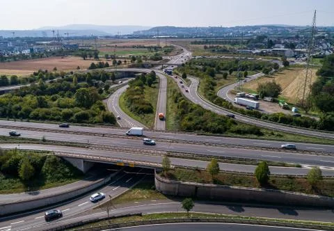 Aerial view of a highway intersection with a clover-leaf interchange Germany  Stock Photos
