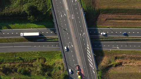 Aerial view of highway intersection in Enschede, Netherlands. Video stock 347332061