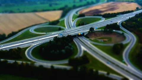 Aerial view of highway intersection in Germany.  tilt shift Stock Footage 126825314