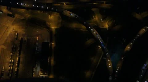 Aerial View of Highway Intersection at Night Stock Footage 10688499