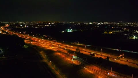 Aerial view of highway intersection at night, Netherlands. Stock Footage 345602121