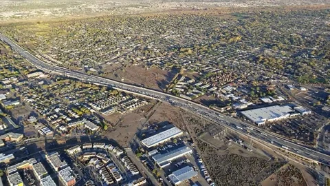 Aerial View of Highway With Intersection in Slow Motion Stock Footage 142305589