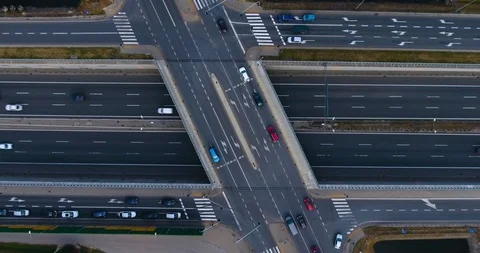 Aerial View Of Highway Intersection. Traffic Rush Stock Footage 92365458