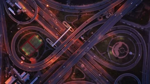 Aerial view of highway junctions. Bridge roads shape number 8 or infinity sig Stock Footage 97196901