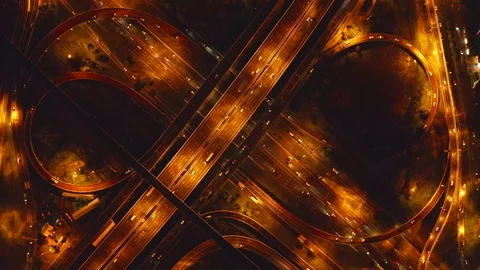 Aerial view of highway junctions. Bridge roads shape number 8 or infinity sig Stock Footage 111795527