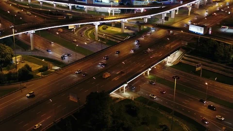 Aerial View Of Highway Junctions With Roundabout. Moscow 4K Stock Footage 103333279