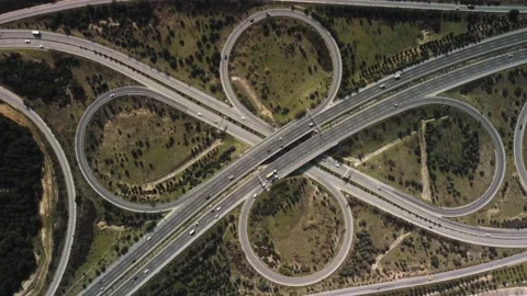 Aerial view of highway junctions with ro... | Stock Video | Pond5