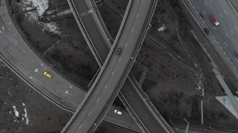 Aerial view of highway junctions shape letter x cross. Bridges, roads, or Stock Footage 131405151