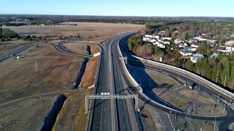 Aerial view of highway overpass and road interchange Stock Footage 332012831