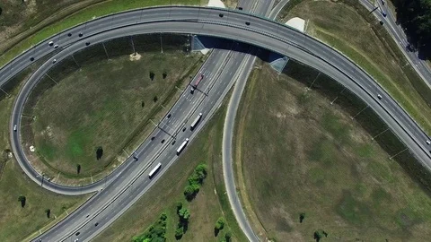 Aerial view of Highway Road Interchange near Forest in Russia Stock Footage 70431449