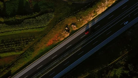 Aerial view of highway at sunset. Stock Footage 115072607