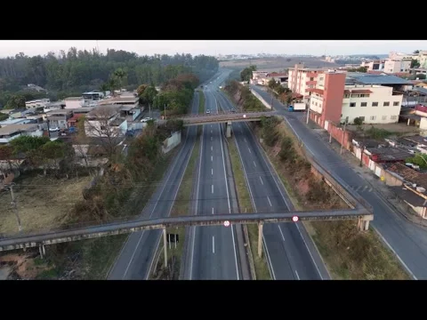 Aerial View of Highway at Sunset With Overpass Bridge, Drone Shot Stock Footage 341830434