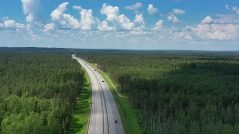 Aerial view of highway through forest, Russia. Stock Footage 345586051