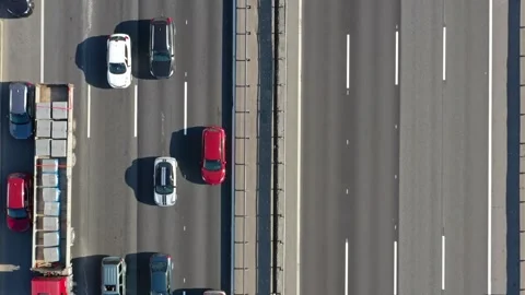 Aerial view of highway traffic with utility truck in Russia. Stock Footage 345407403