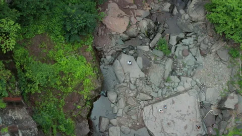 Aerial View of Hiker Exploring Kaaterskill Falls, Catskill Mountains, New York Stock-Footage 140765632