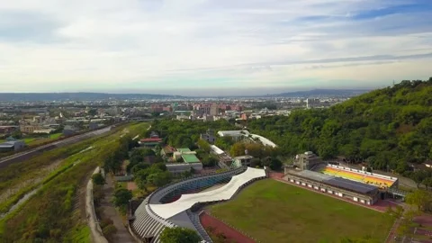 Aerial View of Hillside Complex Railway and Taiwan City 4K Видео 346379699