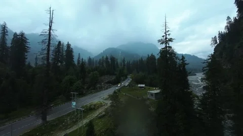 Aerial view of Himalayan forest with clouds,fog and pine Video stock 252072695