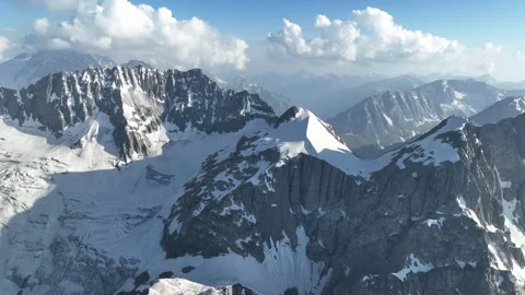 Aerial View of Himalayan Snow-Capped Mountain Peaks and Glaciers, Ladakh India Stock Footage 291380045