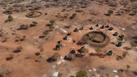 Aerial view of Himba people in Namibia.  05.06.2024 Stock Footage 299837021