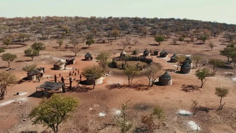 Aerial view of Himba people in Namibia.  05.06.2024 Stock Footage 299837180