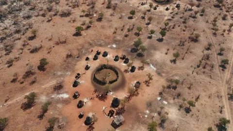 Aerial view of Himba people in Namibia.  05.06.2024 Stock Footage 299837283