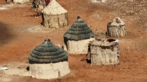Aerial view of Himba people in Namibia.  05.06.2024 Stock Footage 299837838
