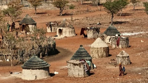 Aerial view of Himba people in Namibia.  05.06.2024 Stockbeeldmateriaal 299838757