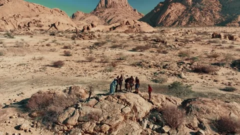 Aerial view of Himba people in Namibia.  05.06.2024 Stock Footage 299847317