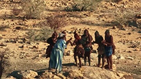 Aerial view of Himba people in Namibia.  05.06.2024 Stock Footage 299847365