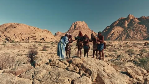 Aerial view of Himba people in Namibia.  05.06.2024 Stock Footage 299847682
