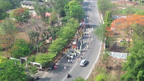 Aerial View of Hindu Religious Procession Near Khopali Mandir Maharashtra Video stock 339534301