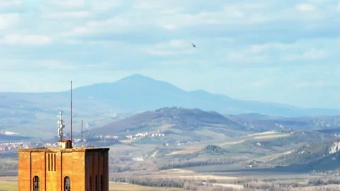 Aerial view of a historic bell tower in Orvieto, Italy. Stock Footage 346416612