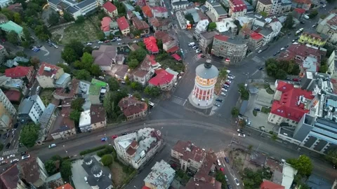 Aerial View of the Historic Bucharest Fire Tower in Romania Stock Footage 336493695
