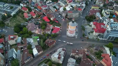 Aerial View of the Historic Bucharest Fire Tower in Romania Stock Footage 336494159
