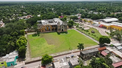 Aerial view of historic convent and church, Mexico. Stock Footage 289740348