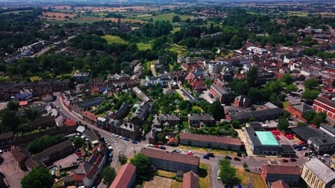 Aerial View of Historic Devizes with Wiltshire Countryside Beyond Stock Footage 340854801