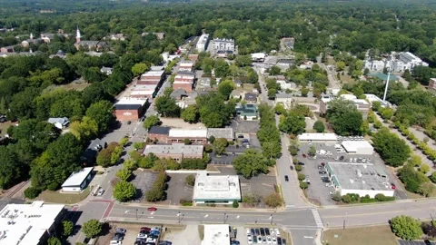 Aerial View of Historic Downtown Wake Forest NC Main Street Corridor Stock Footage 346564598