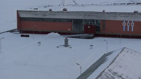 Aerial view of the historic ghost town of Pyramiden, Svalbard and Jan Mayen. Stock Footage 346399099