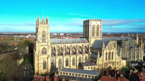 Aerial View of Historic Gothic Cathedral in England 4K Stock Footage 345038465