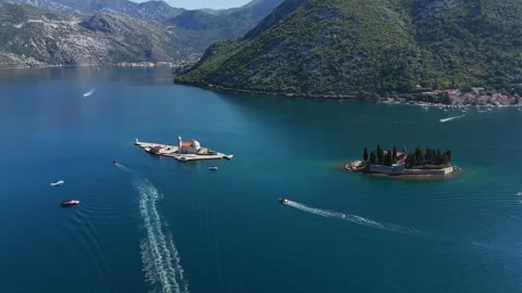 Aerial view of historic islands surrounded by blue Adriatic water Video stock 347063053