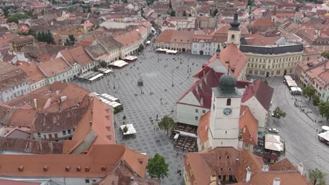 Aerial View of the historic Large Square (Piața Mare), Sibiu Stock Footage 324409066
