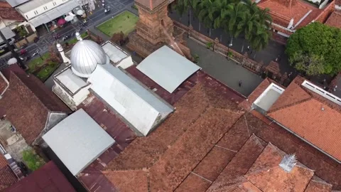Aerial view of historic mosque complex with red-tiled roofs Video stock 279523936
