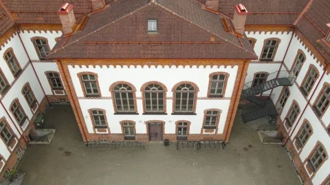Aerial view of historic Parnu elementary school building Stock Footage 343369227