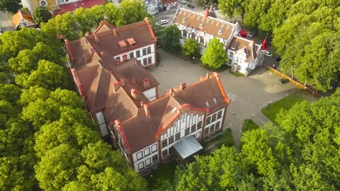 Aerial view of historic Parnu Elementary School architecture Stock Footage 343935325