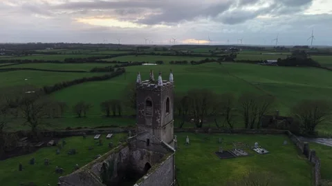 Aerial View of Historic Ruins in Eirke County Kilkenny Ireland Stock Footage 333928061