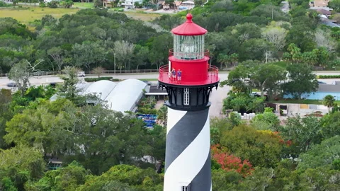 Aerial view of the historic St. Augustine Lighthouse Stock Footage 268887332